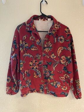 Vintage Floral Denim Zip Jacket in Red
